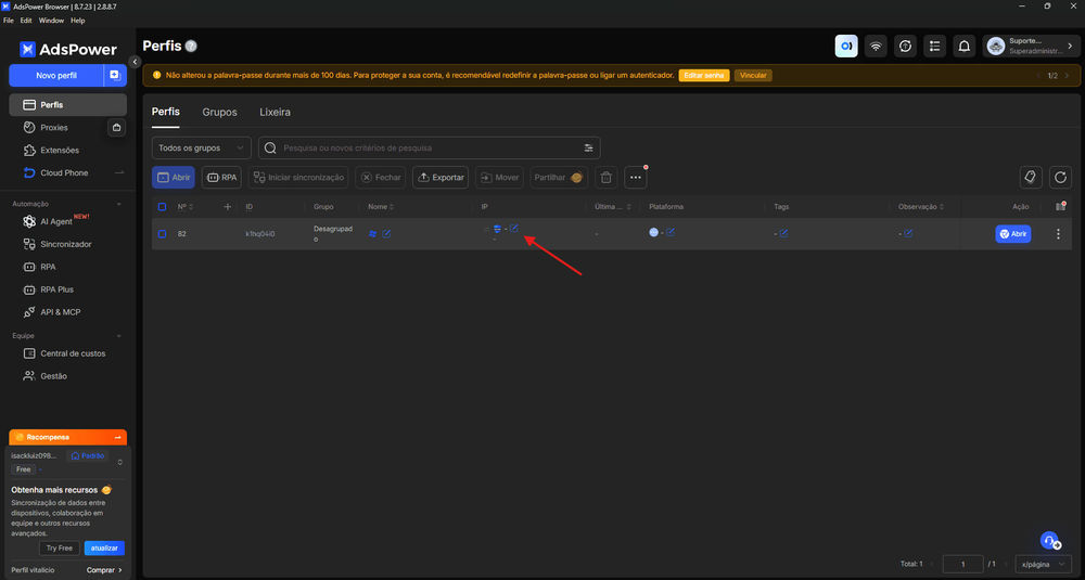 Editar proxy perfil existente adspower
