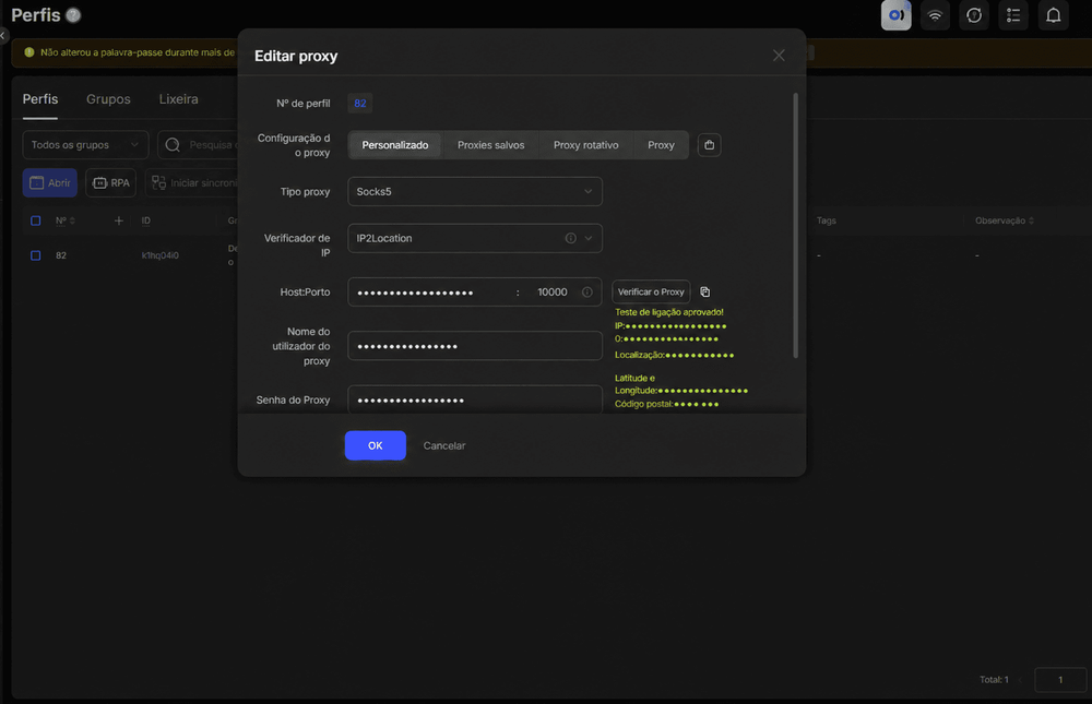 Editar proxy e testar