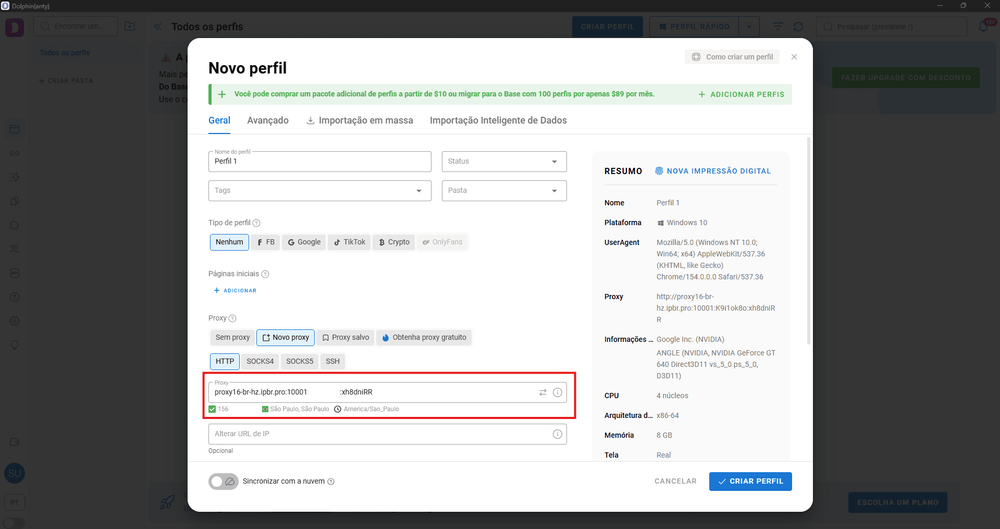 Página de colar proxy da ProxyBR dentro do Dolphin