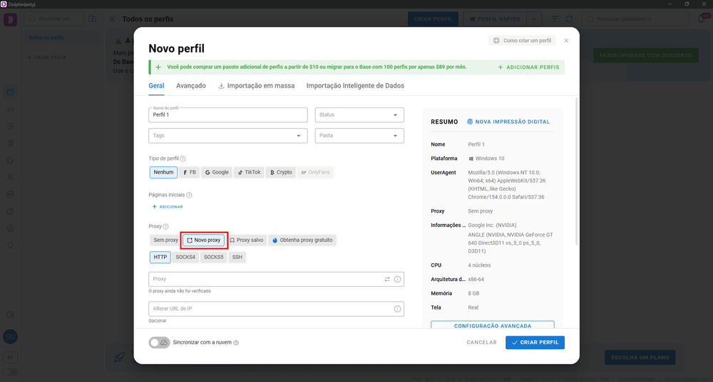 Página de colar proxy da ProxyBR dentro do Dolphin